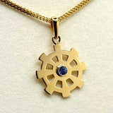 22K Solid Gold Dharmachakra Pendant with Blue Sapphire Stone (3.91 Grams)