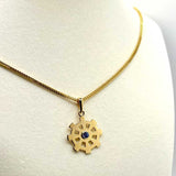 22K Solid Gold Dharmachakra Pendant with Blue Sapphire Stone (3.91 Grams)
