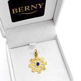 22K Solid Gold Dharmachakra Pendant with Blue Sapphire Stone (3.91 Grams)