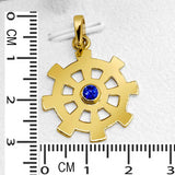 22K Solid Gold Dharmachakra Pendant with Blue Sapphire Stone (3.91 Grams)