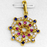 22K Solid Gold Dharmachakra Pendant with Multicolor Sapphire Stones (2.31 Grams)