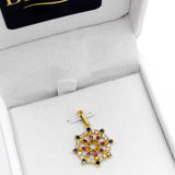 22K Solid Gold Dharmachakra Pendant with Multicolor Sapphire Stones (2.31 Grams)