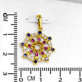 22K Solid Gold Dharmachakra Pendant with Multicolor Sapphire Stones (2.31 Grams)