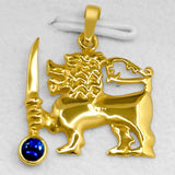 22K Solid Gold Lion Pendant with Blue Sapphire Stone (3.45 Grams)