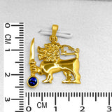 22K Solid Gold Lion Pendant with Blue Sapphire Stone (3.45 Grams)
