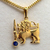 22K Solid Gold Lion Pendant with Blue Sapphire Stone (3.45 Grams)