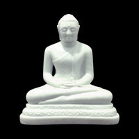 Stone Statue of Lord Samadhi Buddha Glows at Night in Blue - 13 Inc
