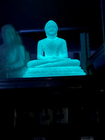 Stone Statue of Lord Samadhi Buddha Glows at Night in Blue - 13 Inc