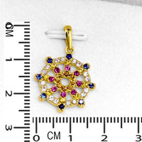 22K Solid Gold Dharmachakra Pendant with Multicolor Sapphire Stones (2.31 Grams)