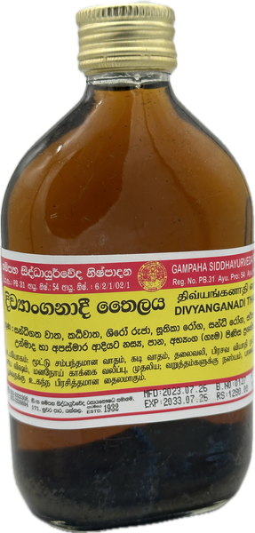 Divyanganadi Thailaya 185ml (දිවයංගනාදි තෛලය) - Gampaha Siddhayurveda Products