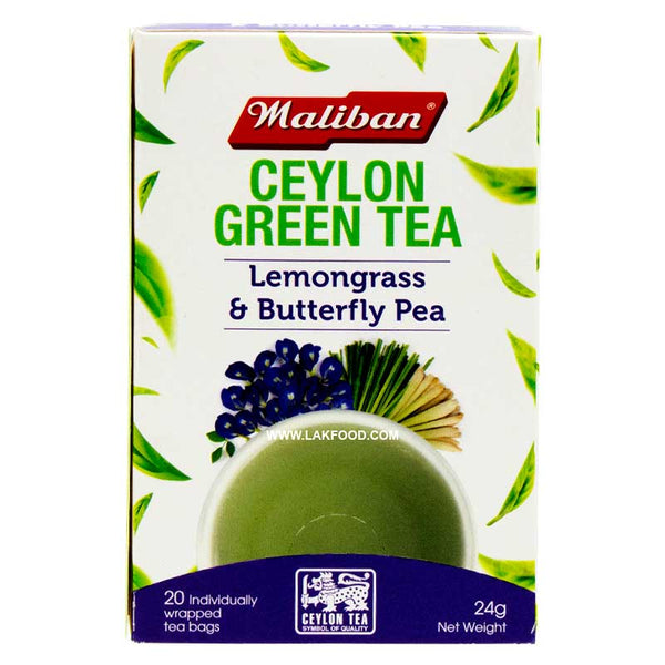 Maliban Green Tea - Lemongrass & Butterfly Pea - 20 Tea Bags (සේර සහ කටරොඩු තේ) ** BUY ONE GET ONE FREE **